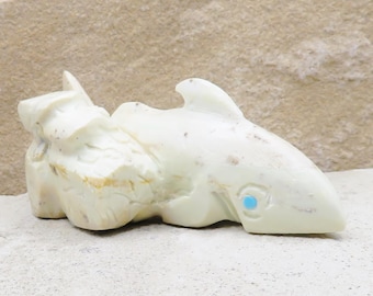 Zuni Fetish Carving-Native American Animal Carving-Large Dolomite DOLPHIN-Spirit Animal-Michael Coble
