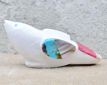 Zuni Fetish -Authentic Native American Animal Carving-Alabaster LOVELY BIRD-Spirit Animal-Delvin Leekya