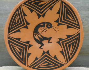Acoma Pueblo Red Clay Pottery-Authentic Native American Pottery-Hand Coiled FLUTE PLAYER Bowl-Brenda Cerno