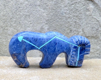 Zuni Fetish-Native American Animal Carving-Sodalite RAM-Spirit Animal-Kenric Laiwakete