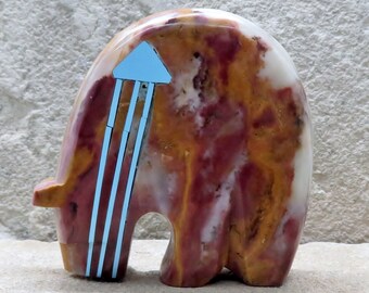 Zuni Fetish-Authentic Native American Animal Carving-Large Onyx Triple Heartline MEDICINE BEAR-Spirit Animal-Kenric Laiwakete