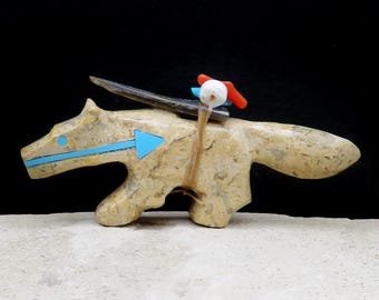 Zuni Fetish-Authentic Native American Animal Carving-Fossil Stone HORSE-Spirit Animal-Fernando Laiwakete
