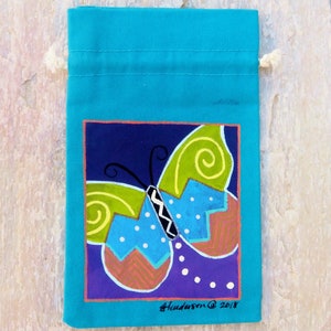 Art amérindien-authentique navajo-sac à cordon en tissu peint à la main cousu à la main-conception papillon-Beverly Henderson