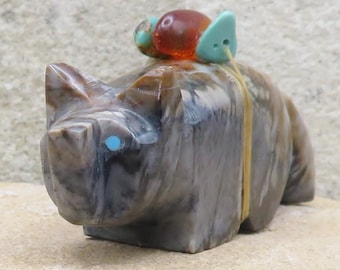 Zuni Fetish-Authentic Native American Animal Carving-Picasso Marble WOLF/BUSHY-Spirit Animal-Burt Awelgte