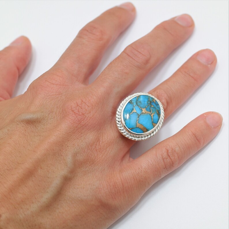 Natural Copper Turquoise Handmade Unique 925 Sterling Silver Ring 7.75 B1357 Natural Copper Turquoise Handmade Unique 925 Sterling Silver Ring 7.75 B1357