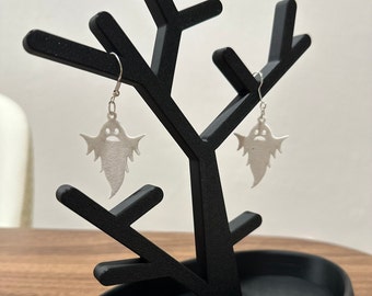 Boucles d'oreilles imprimées en 3D Ghost, Bijoux Halloween | Pendants d'oreilles Spirit | Léger et unique | Accessoires chics | Style effrayant