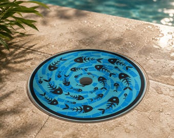 Decorative Pool Skimmer Lid Cover Compatible with Hayward SPX1084R | Blue Fish Mosaic | Fits SP1082-SP1086