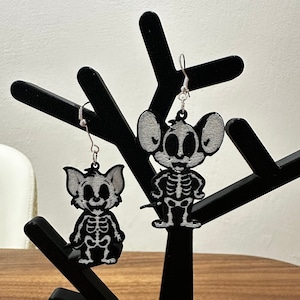 Tom & Jerry 3D-geprinte skeletoorbellen | Halloween-sieraden | Griezelige cartoonstijl | Hangoorbellen skelet | Lichtgewicht en uniek