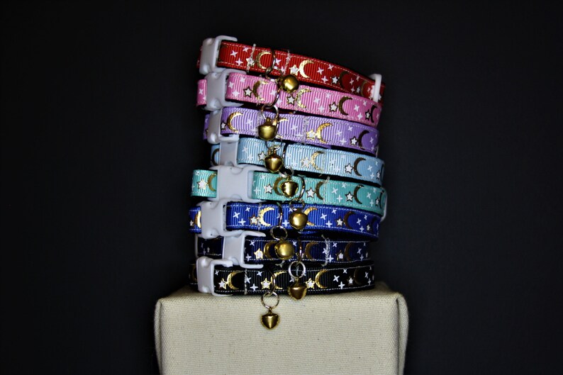CAT COLLAR Kitten Collar Handmade Collar Moon Stars Etsy