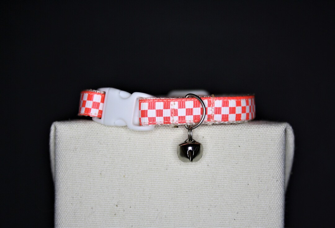 CAT COLLAR Kitten Collar Check Meowt Bright Orange Chequered Orange and