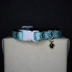 CAT COLLAR | Kitten Collar | Handmade Collar | Moon | Stars | Moon Cat Collar | Moonlight | Turquoise Moon Collar | Gold Bell | Mystical