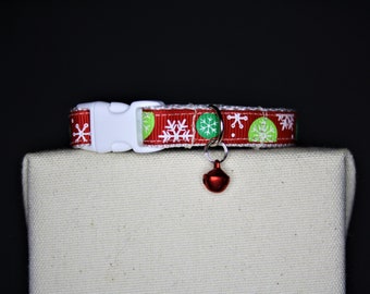 CHRISTMAS CAT COLLAR | Cat Collar | Kitten Collar | Red Collar | Snowflake | White Snowflake | Festive Collar | Red and Green | Christmas