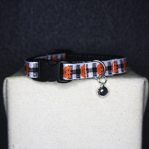 ハロウィン猫首輪 | 子猫首輪 | 手作り首輪 | 季節限定 | カボチャ | チェック柄 | ハロウィン猫 | ベル付き首輪 | オレンジ | 黒