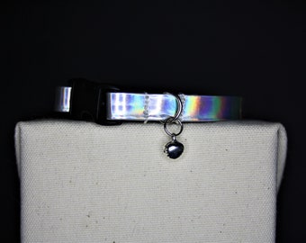 CAT COLLAR | Kitten Collar | Handmade Cat Collar | Holographic Collar | Silver Holo | Faux Leather | Iridescent | Shine | Silver | Shimmer