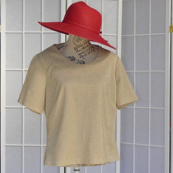 Plus Size 1960s Short Sleeve Gold Blouse for Woman