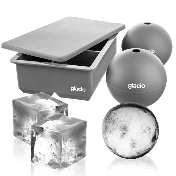 Glacio Ice Cube Molds Jumbo Square Cube Tray With Lid and 2 Large Sphere  Molds 