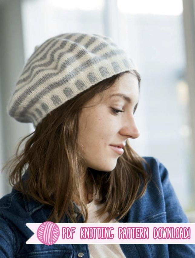 Vintage Black and Cream Striped Beret s-l400.jpg main image 3