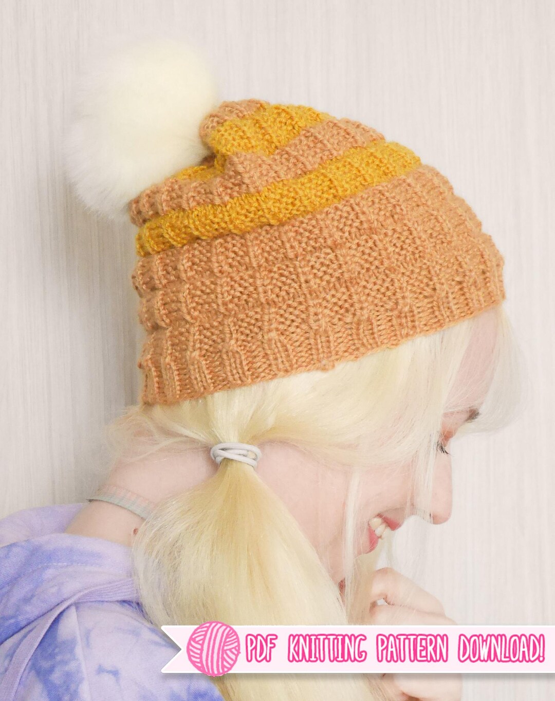 Waffle Stitch Beanie Knitting Pattern | Textured Knit Hat PDF | Cozy ...