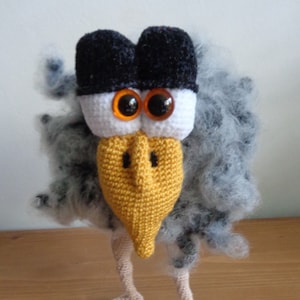Ostrich, Shadok, Bird crocheted toy fluffy cute funny rare soft plush  grey amigurumi