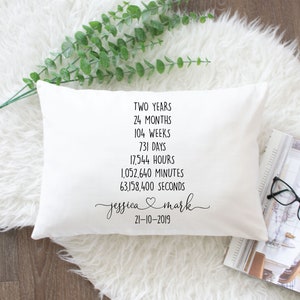 Personalized 2nd Anniversary Cotton Gift, Anniversary Pillow, Two Years Custom Anniversary Pillow