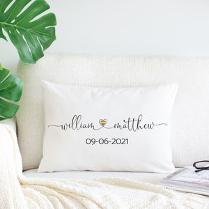 Personalized Gay Couples Pillow with Names & Date, Gay Anniversary Gift, Gay Couple Gifts, Gay Wedding Gift