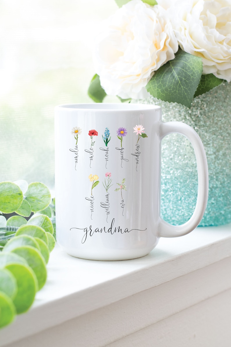 Grandma Gift With Grandkids' Names & Birth Month Flowers Etsy