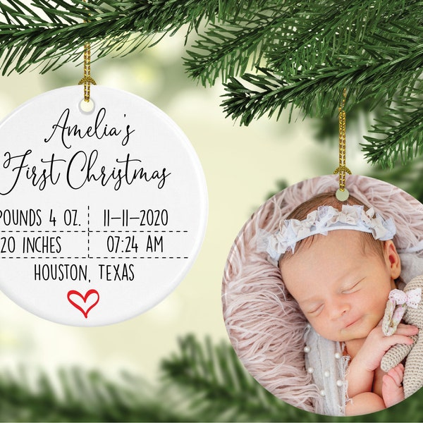 New Baby Birth Stats Ornament, First Christmas Ornament, Baby Photo Ornament, New Mommy Gift, Baby Keepsake Ornament