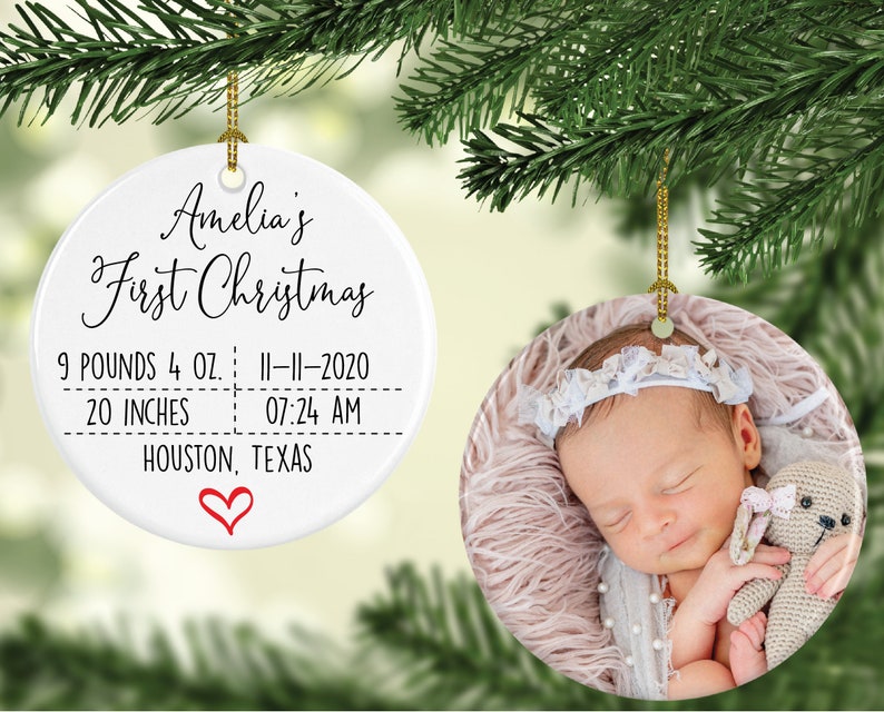 New Baby Birth Stats Ornament, First Christmas Ornament, Baby Photo Ornament, New Mommy Gift, Baby Keepsake Ornament 