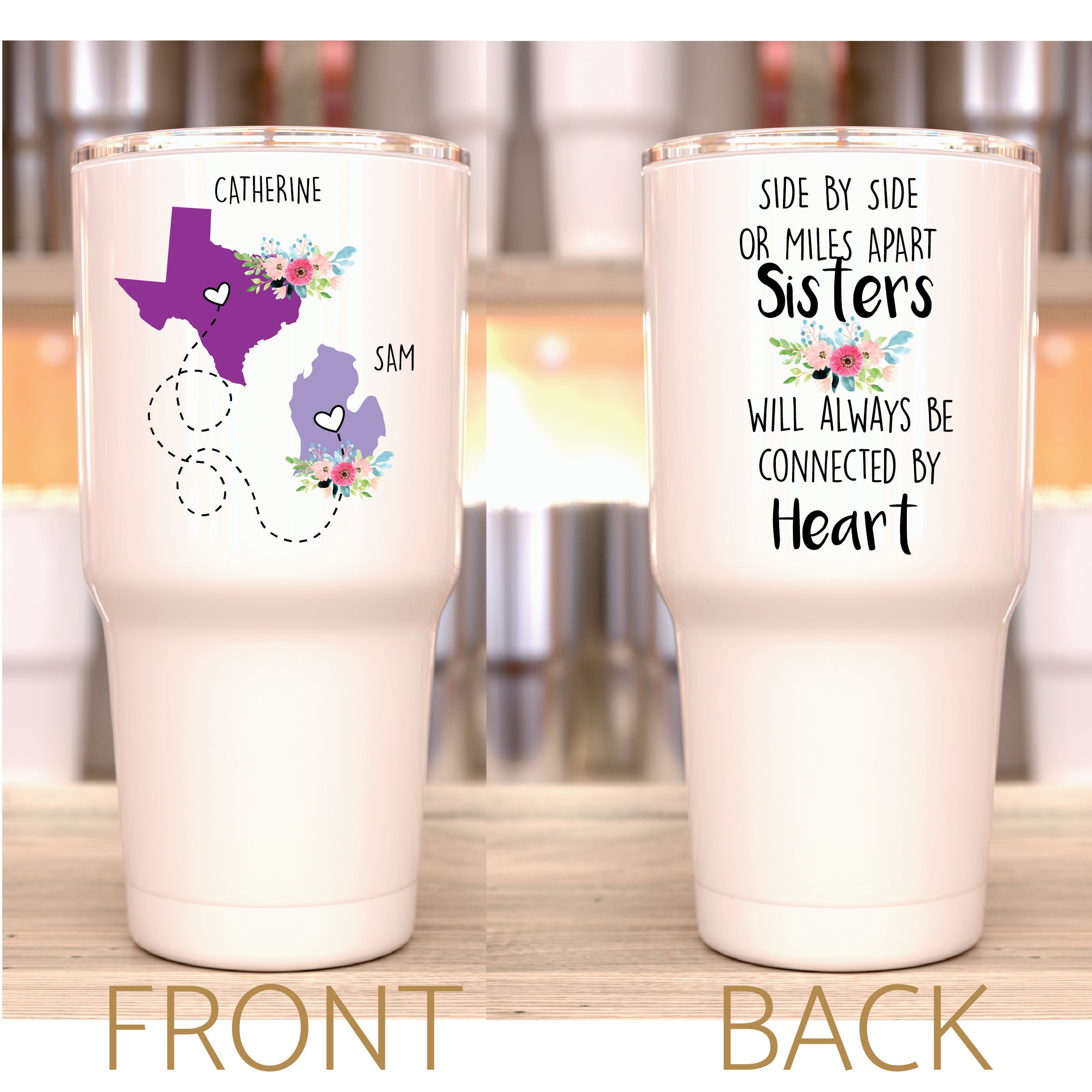Sister Travel Cup, Sisters Gift, Side by Side, Sisters at Heart, Custom Sister  Cup, Personalized Tumbler for Sister, Long Distance Gift 