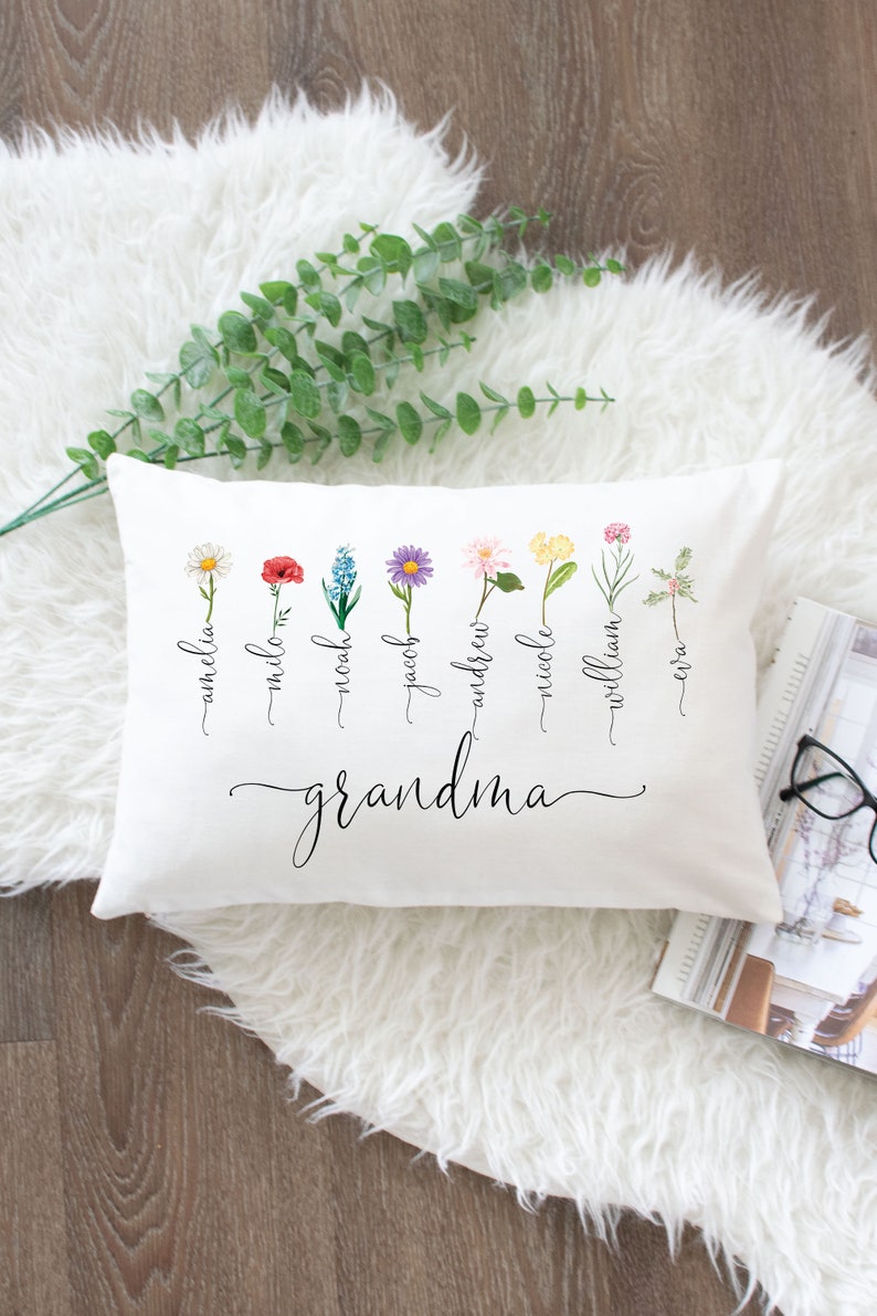 Grandma Gift With Grandkids' Names & Birth Month Flowers, Mother's Day Gift, Grandparent Gift 