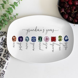 Grandma Gift with Grandkid's Names & Birth Month Gemstones, Personalized Grandma Platter Gift for Mother's Day, Christmas, Birthday