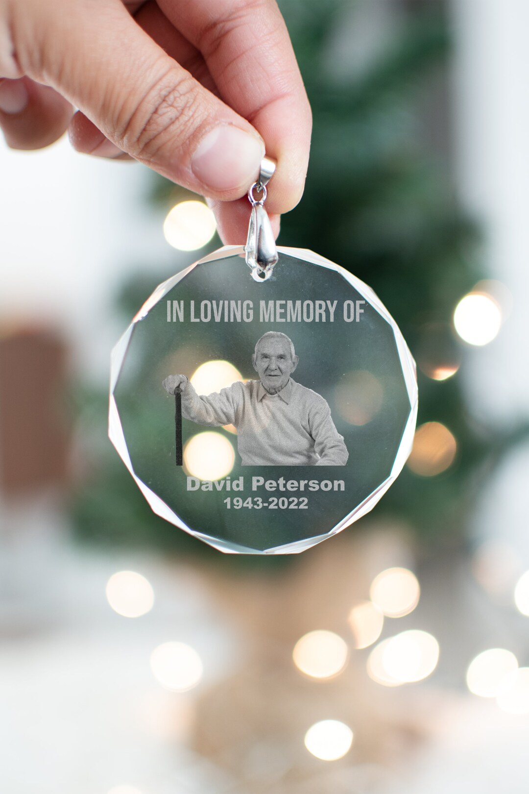 In Loving Memory Grandpa Memorial Ornament Crystal Etched Etsy
