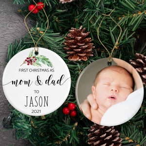 Personalized First Christmas As New Mom & Dad Ornament, New Mom and Dad Ornament, Keepsake Ornament for New Mom Dad