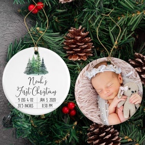 Baby's First Christmas Ornament 2022, Custom Photo Baby's First Christmas Ornament with Birth Stats, Baby Keepsake Gift