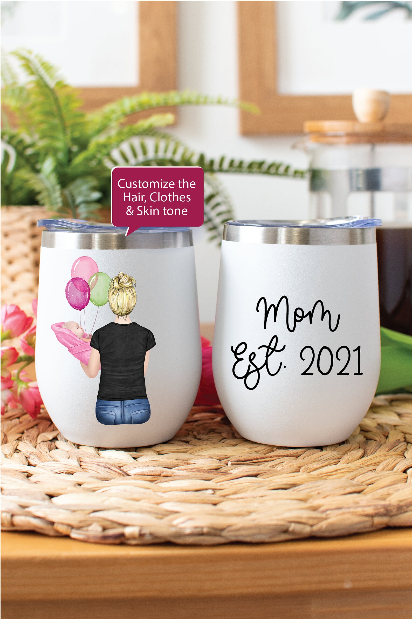 Mommy Est Cup Custom Gift for New Mom Mom & Baby Portrait Etsy