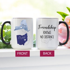 Personalized Long distance friendship Gift, Best Friends Moving Gift, Custom State to State Mug, Friendship Knows No Distance Mug