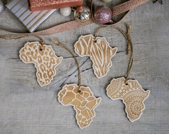Map of Africa Wooden Christmas Decorations (Set of 4)