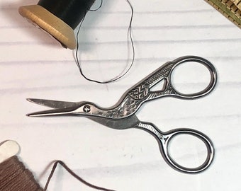 Stork Embroidery Scissors: Ornate Vintage Style Needlework Scissors