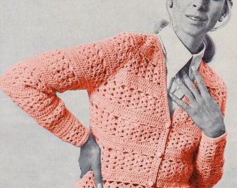 Vintage Cardigan Crochet Pattern for Woman - Loose Knit Sweater - Instant Download PDF Pattern - Raglan Sleeve Sweater.