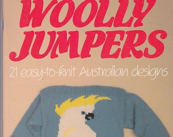 Australian Knitting Book "Woolly Jumpers" by Liz Gemmell, 1980s, 21 Knitting Patterns for Women, Men and Children. Australia Seller