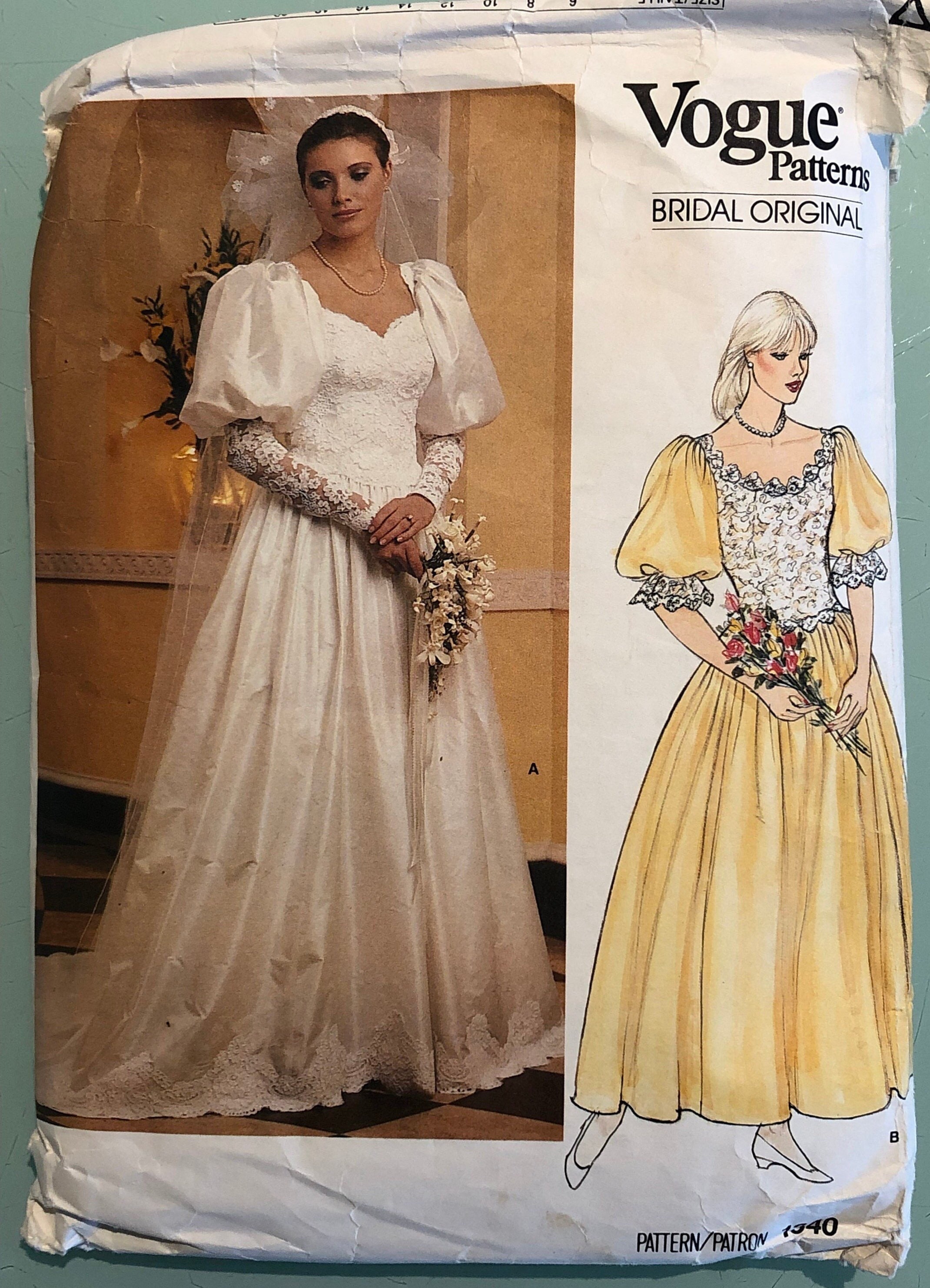 1980's Wedding Dress Sewing Pattern - Vogue 1340 in Size 10 1980's Wedding Dress Sewing Pattern - Vogue 1340 in Size 10