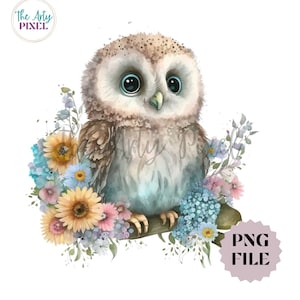 Süße Eule Aquarell Clipart, Eule Sublimation Design, Kinder Clipart Wasserschieber, Kommerzielle Nutzung PNG
