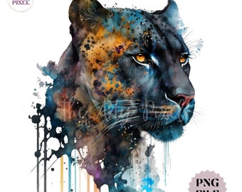 Panther PNG clipart, Wildlife sublimatie, aquarel Panther digitale download, commercieel gebruik PNG