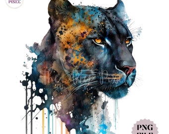 Panther PNG Clipart, Wildlife Sublimation, Watercolor Panther Digital Download, Commercial Use PNG