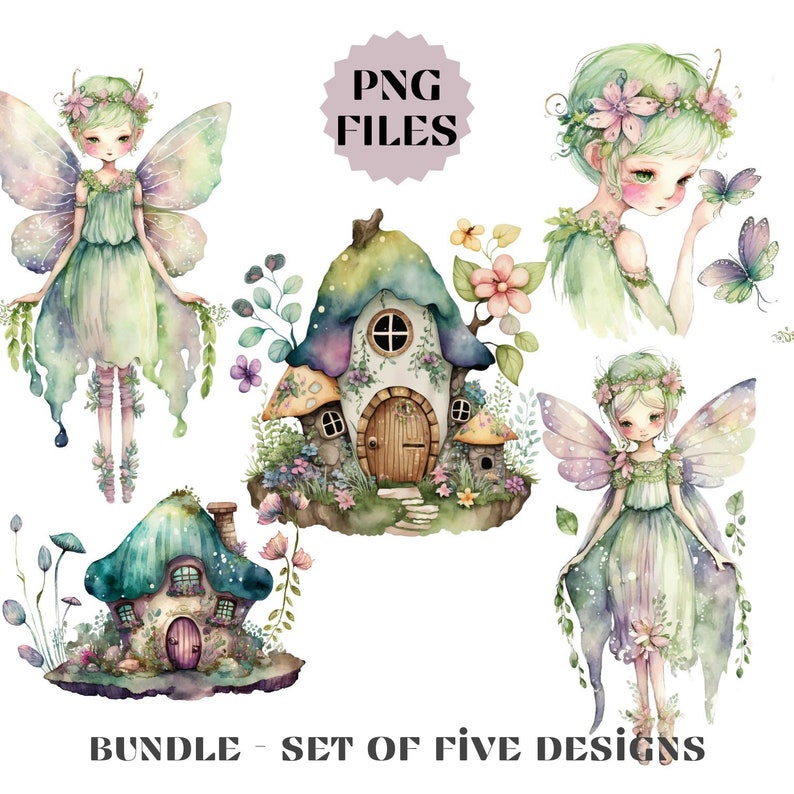 Fairy Watercolor Clipart Whimsical PNG Bundle Magical Fairy - Etsy