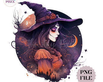 Witchy Clipart, Gothic Witch PNG, Mystical Commercial Use Design