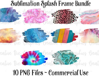 Background Splash Sublimation Design Bundle, 10 PNG Graphics, Instant Digital Download, Commercial Use