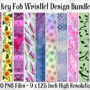 Key Fob Wristlet Design Bundle, Sublimation Graphics, Vibrant PNG Set, Commercial Use, Instant Digital Download