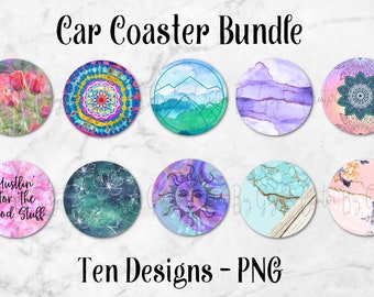 Car Coaster Design Bundle, Sublimation Graphics, Pretty Round PNG Set, Instant Digital Download