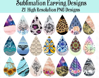 Sublimation Earring Designs, Teardrop PNG Graphics Download, Earring Template Bundle